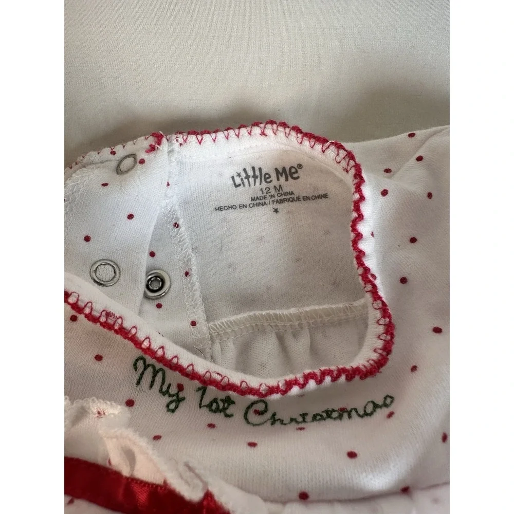 Little Me 12M My 1st Christmas Outfit Set Top Pants Hat Headband‎ 4pc